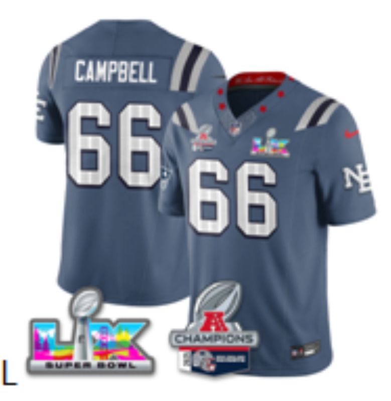 Men 2026 New England Patriots #66 Campbell Blue Super Bowl Nike Limited NFL Jersey style 02->new england patriots->NFL Jersey